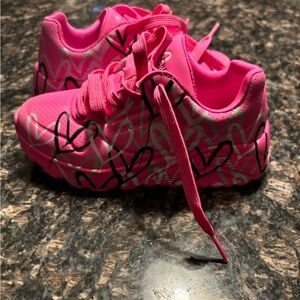 Kids Pink Heart Sneakers - Girls Size 12